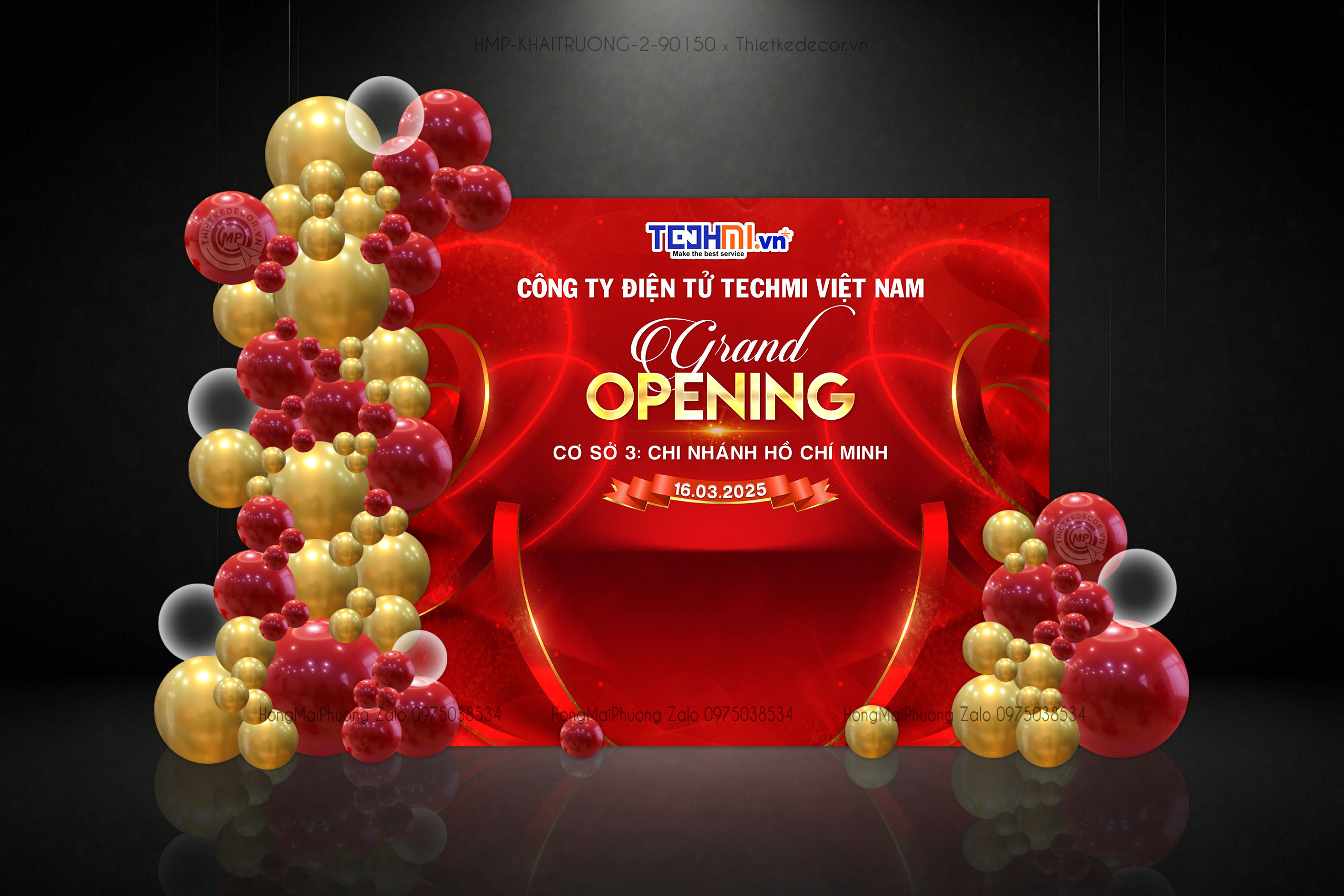 Backdrop khai trương công ty tone đỏ